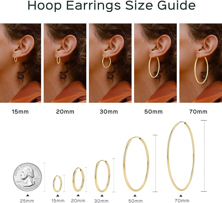ChicSilver Hypoallergenic 925 Sterling Silver Hoop Earrings for Women, Lightweight Large Gold Plated Hoop Earrings, Endless Hoops Huggie Earrings 15/20/30/50/70MM