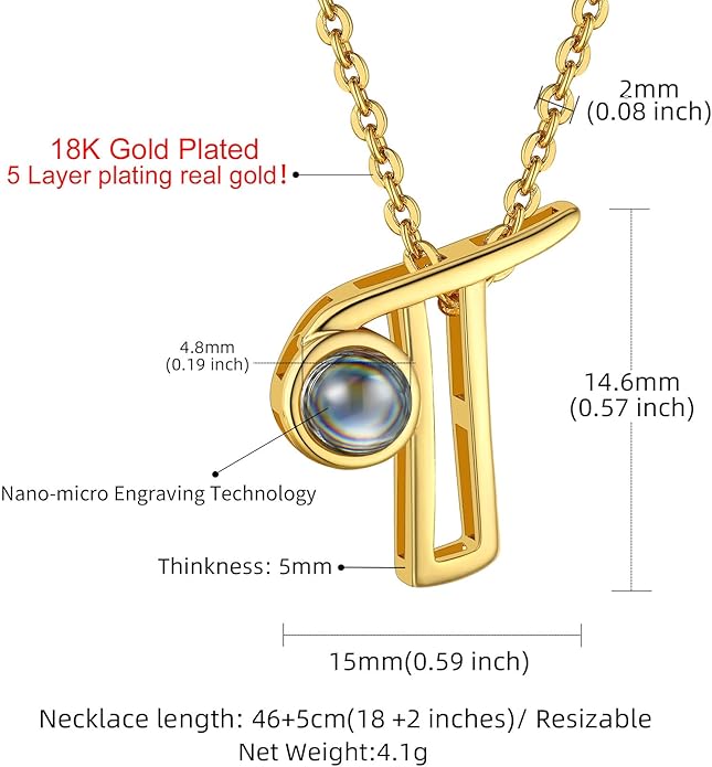 Custom4U Personalized Initial Picture Necklace for Women, Projection Necklace with Picture Inside, Gold/Silver Letter Pendant Necklace, Custom Photo Gifts for Mom Wife Birthday Valentines