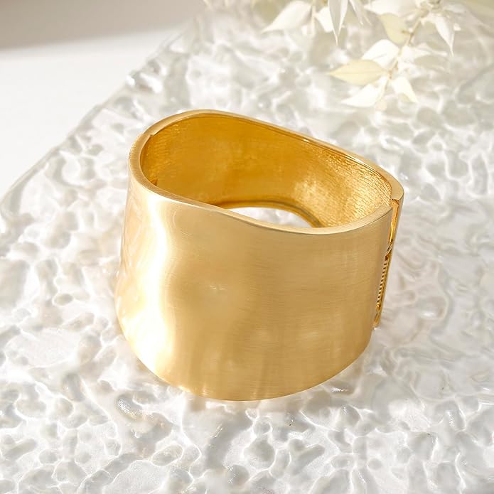 Bangle Bracelets for Women | 14K Gold Plated Trendy Wide Bracelets | Hinged Arm Cuff Bangles Chunky Bracelet for Women