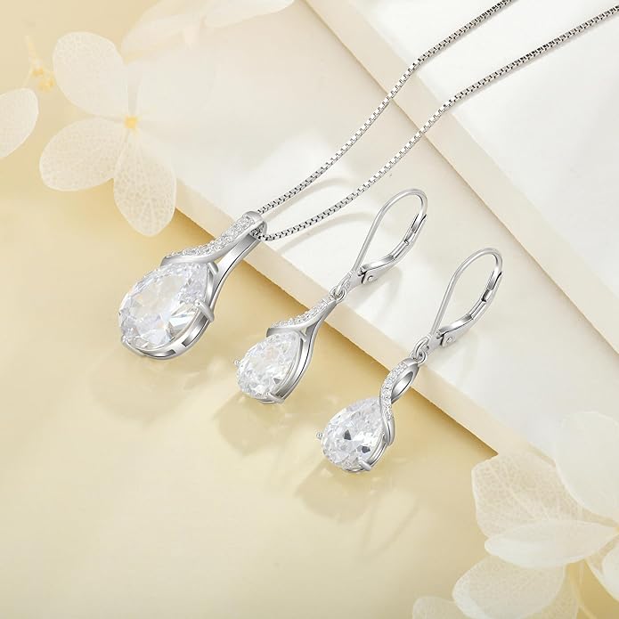 April Birthstone Earrings and Necklace Set 925 Sterling Silver Hypoallergenic Jewelry Set for Women Her