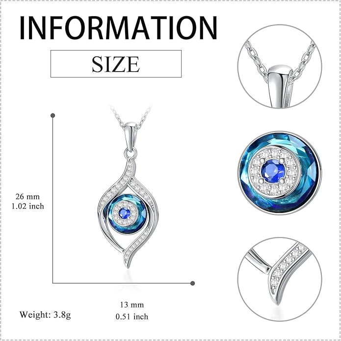 VONALA Evil Eye Necklace Sterling Silver Blue/Purple/White/Multi Eyes Pendant Necklace Luck Amulet Ojo Turco Jewelry Gift for Women Girls Daughter Mother