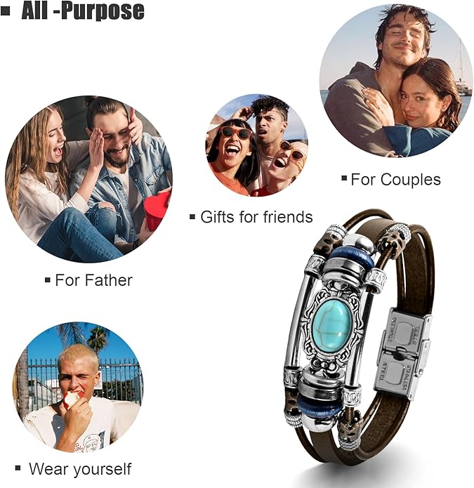 VIBILIA Vintage Leather Wrap Bracelets for Men Women, Multi-Strand Bracelets with Strong Clasp Ethnic Tribal Bracelets