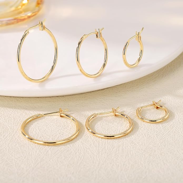 Barcarola 14K Gold Filled 3 Pairs Hoop Earrings for Women Hoop Earring Sets Earrings Lightweight Water Proof Tarnish Resistant