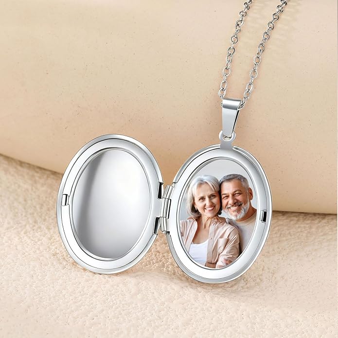 PHOCKSIN Personalized Locket Necklace for Women Photo Necklace with Customized Picture Birth Flower Birthstone New Years Gifts for Women