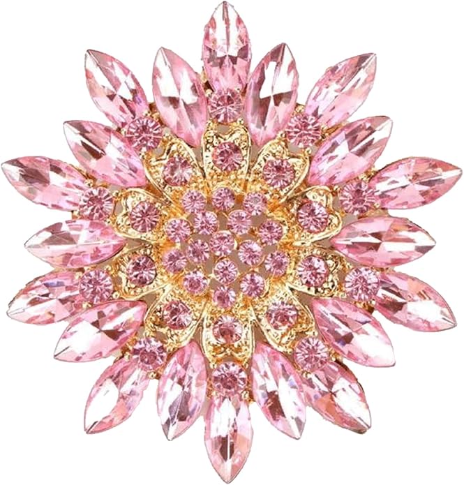 Rhinestone Flower Brooch Pin - Vintage Rose & Sunflower Brooches, Large Crystal Pin for Women, Gold & Pearl Accents, Elegant Christmas Brooch, Fashion Accessories for Hats, Dresses & Bags