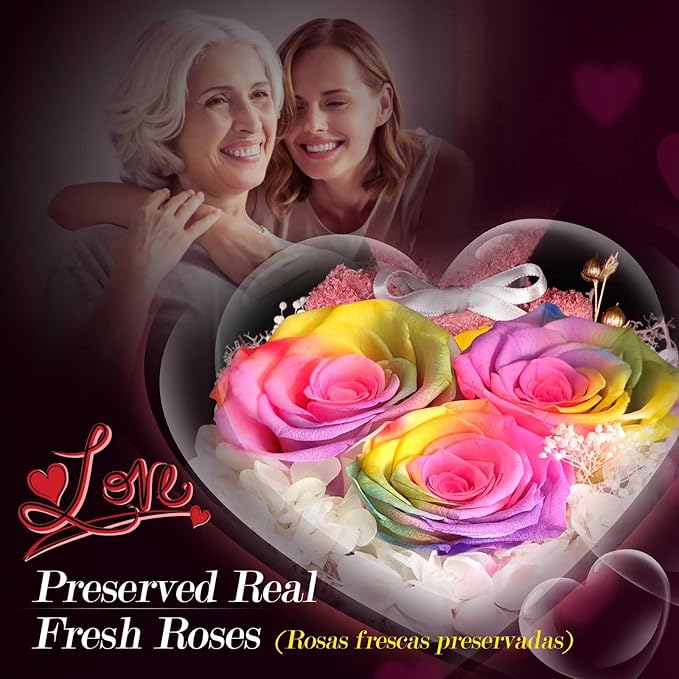ADDWel Gifts for Mom from Daughter and Son, Unique Mom Birthday Gift Idea, Preserved Real Roses with Sterling Silver Mom Necklace, Cool Present to Mother Mama