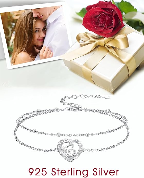 Dorunmo Initial Anklet 925 Sterling Silver Letter A-Z Layered Heart Anklet Beach Jewelry Birthday Gifts for Women