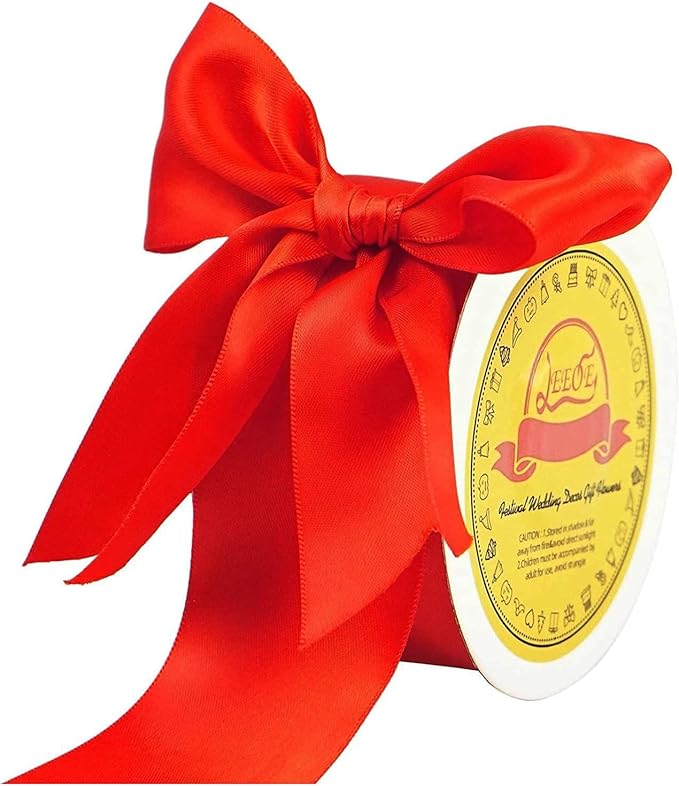 LEEQE Double Face Satin Ribbon 2 inch X 25 Yards Polyester Red Ribbon for Gift Wrapping Very Suitable for Weddings Party Hair Bow Invitation Decorations and More