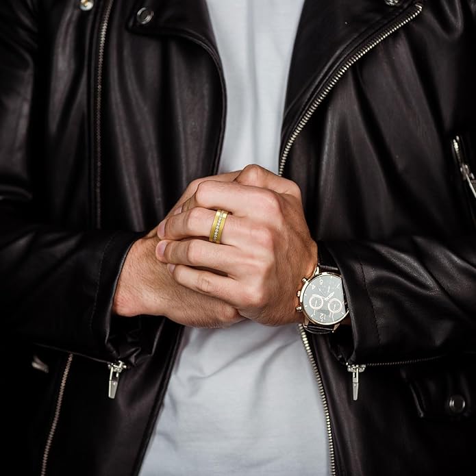 King Will Mens Tungsten Wedding Band with Cubic Zircon Inlay 7mm/8mm Flat Cut Comfort Fit Engagement Rings