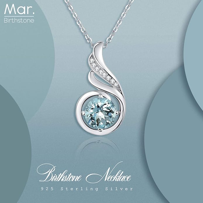 TANGPOET Birthstone Gemstone Necklaces for Women 925 Sterling Silver Dainty Pendant Jewelry Valentines Mothers Day Christmas Birthday Gifts for Mom Girlfriend Wife Daughter