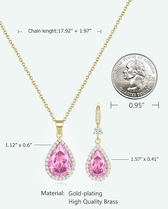 Sumonyo Women Jewelry Set Silver/Gold Plated Teardrop Pendant Necklace Dangle Drop Earrings Dangling Sets Birthstone Crystals Rhinestone,Birthday Anniversary Wedding Mother’s Day Gifts for Women
