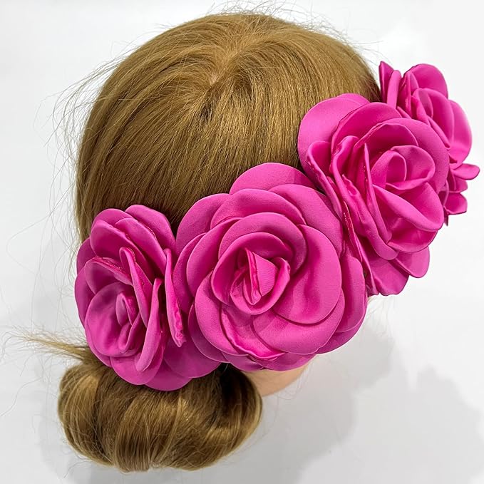 Sanrich Women's Brooches 4pcs Rose Flower Hair Clip Mexican Hair Flowers Clips Hairpin Brooch Tea Party Hats Headpieces (hot pink)