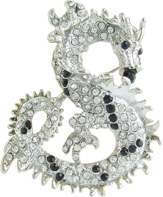 Art Style 2.36" Dragon Brooch Pin Pendant Austrian Crystal BZ2980