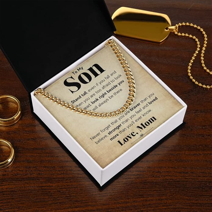 FG Family Gift Mall To My Son From Mom, Son Gifts From Mom and Dad, Mother and Son Necklace, Birthday Gift For My Son Graduation Christmas Cuban Link Chain Necklace Present