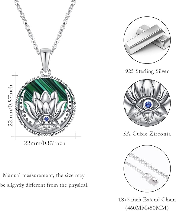 Evil Eye Necklace for Women 925 Sterling Silver, Protection Necklace with Blue Evil Eye Charm, Evil Eye/Lotus Pendant Jewelry, Birthday Christmas Gifts for Her