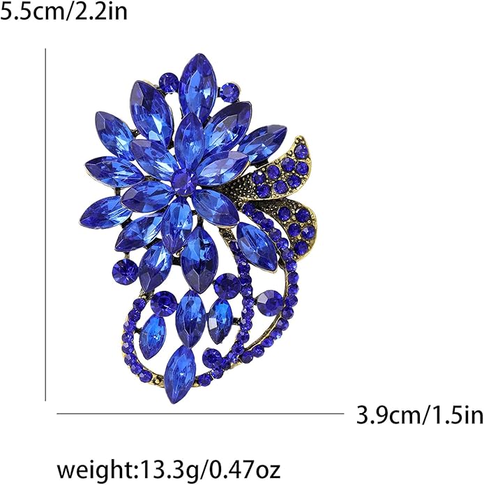 Vintage Crystal Flower Brooch Pin Sparkling Rhinestone Flower Brooch Lapel Pin Elegant Wedding Broachs Pin Clothing Hat Bag Dress Brooch Jewelry for Women