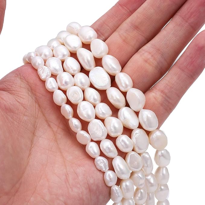 BEADIA Natural Pearl Beads 7-8mm White Freshwater Cultured Loose Gemstone Beads for DIY Jewelry Making 13.8''/Strand