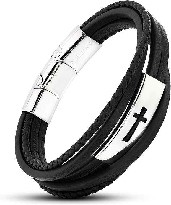 Cross Bracelet for Men - Genuine Leather Religious Bracelets | Stylish Christian Bracelet for Men - Perfect Faith Accessory | Mens Cross Bracelet - Christian Jewelry