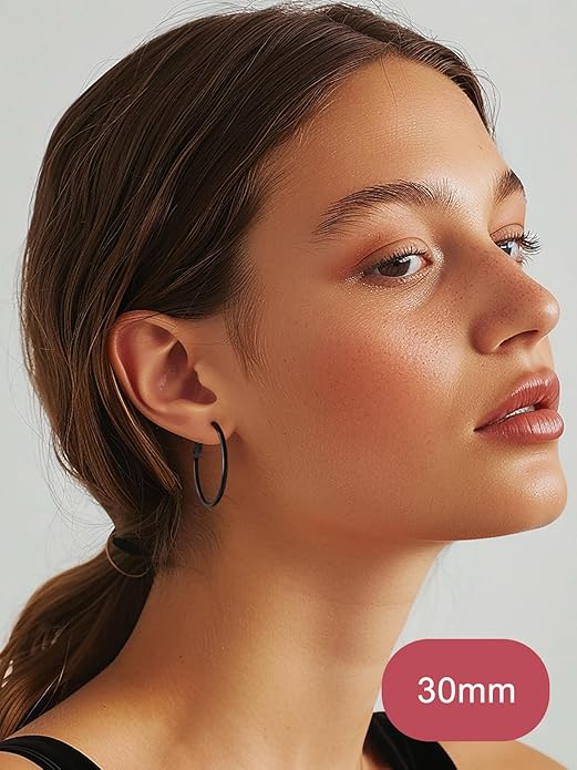 FOCALOOK 14K Gold Plated Lightweight Large Hoops| 2mm Thin Hoop Earrings for Women 30/40/50/70/100mm