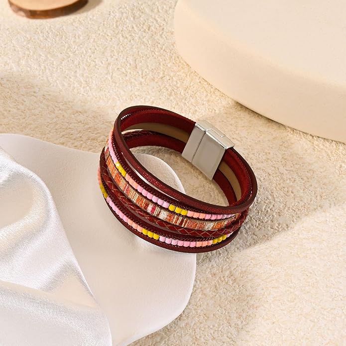 VIBILIA Boho Leather Wrap Bracelets for Women Multi-Layer Bracelets with Strong Clasp Jewelry for Women