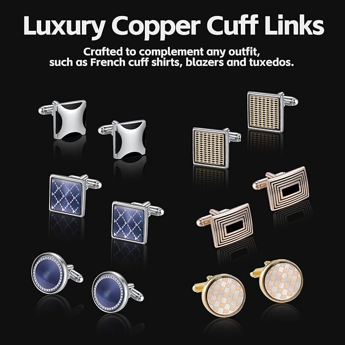 Cufflinks Set 12 Pairs Cuff Links Mens-Fashion Cufflinks for Men-Classic Silver-tone Gold-tone Cuff links for Business Wedding Party Gift Box