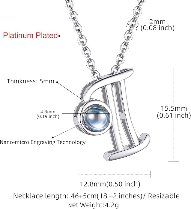 Custom4U Personalized Initial Picture Necklace for Women, Projection Necklace with Picture Inside, Gold/Silver Letter Pendant Necklace, Custom Photo Gifts for Mom Wife Birthday Valentines