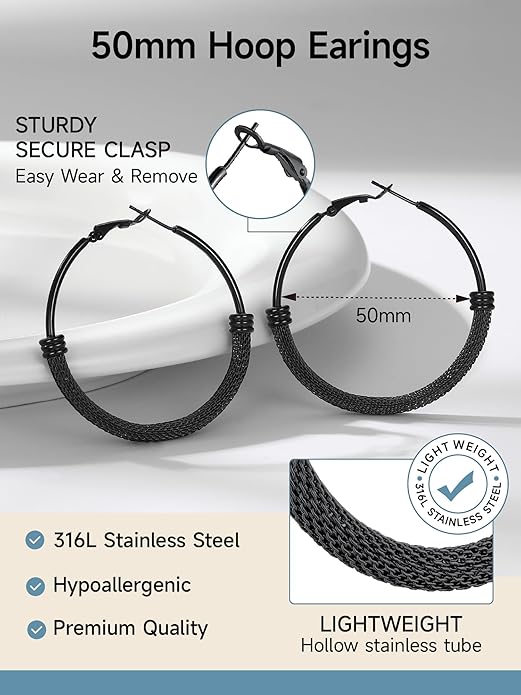 PROSTEEL 30/40/60/80/100mm Chunky Hoop Earrings For Women Gold Plated/Black Stainless Steel Hoops Earrings Statement Jewelry