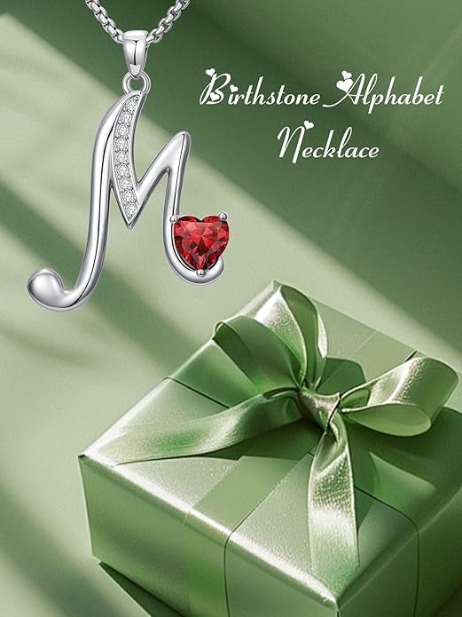 Christmas Gifts for Women Alphabet A to Z Initial Birthstone Pendant Necklaces for Women - 18k White Gold Plated Personalized Name Jewelry Valentine Mothers Day Birthday Gifts for Women Her Girlfriend