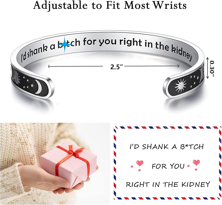 TONY & SANDY Inspirational Bracelets for Women Teen Girls Personalized Gifts for Daughter Granddaughter Mom Sister Friends Stainless Steel Engraved Cuff Birthday Easter Christmas