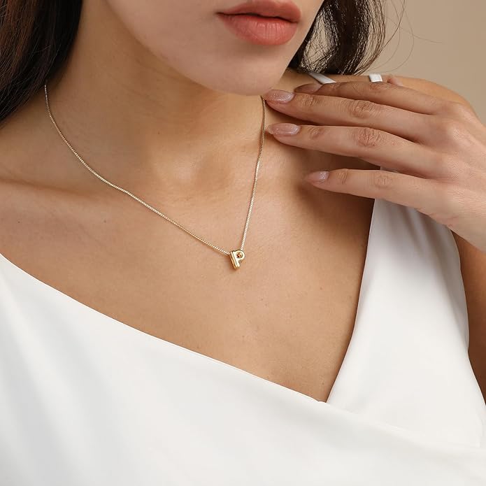 Bubble Gold Letter Necklace for Women, 14k Gold Plated Balloon Initial Necklace, Dainty Gold Necklace for Women, Personalized Bubble Pendant Name Necklace, Fashion Accessories Trendy Jewelry