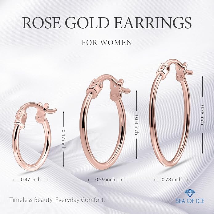 SEA OF ICE 925 Sterling Silver Hoop Earrings for Women - Hypoallergenic Earrings for Women in Sterling Silver, Yellow Gold, Rose Gold or Black Rhodium | Sizes 12MM, 15MM, 20MM or Multipack