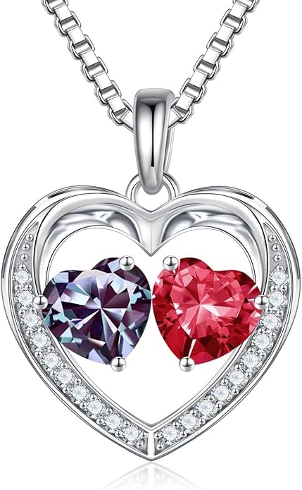 Iefil Christmas Gifts for Women Wife - 925 Sterling Silver Heart Birthstone Necklace, Anniversary Birthday Gifts for Women Wife Girlfriend Mom, Birthstone Jewelry Gift for Her