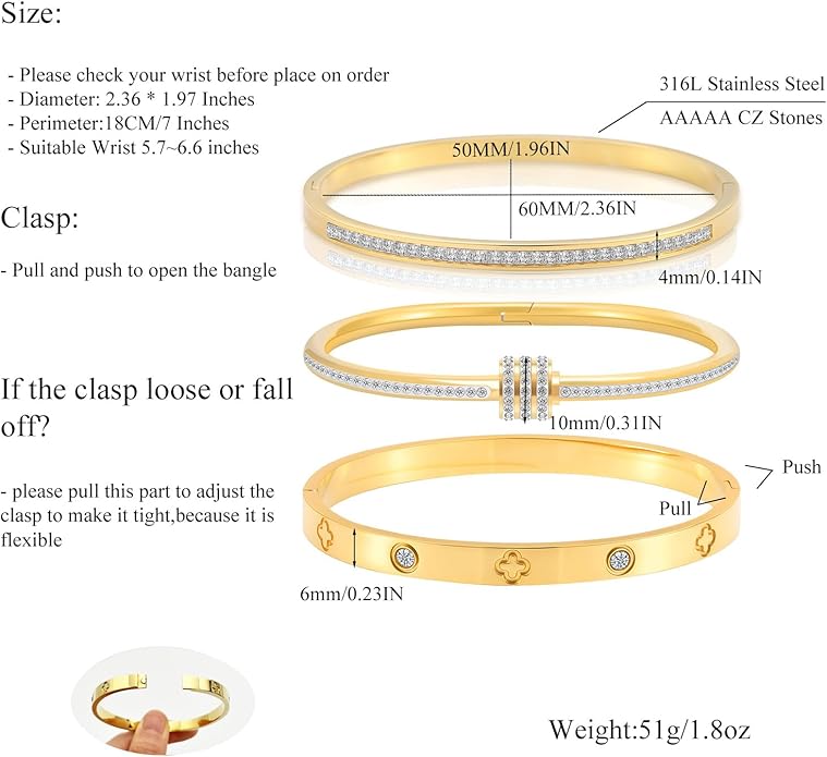 Gold Bracelets for Women - Stackable Bangles with Friendship & Love Theme - Stainless Steel Jewelry Gift for Her