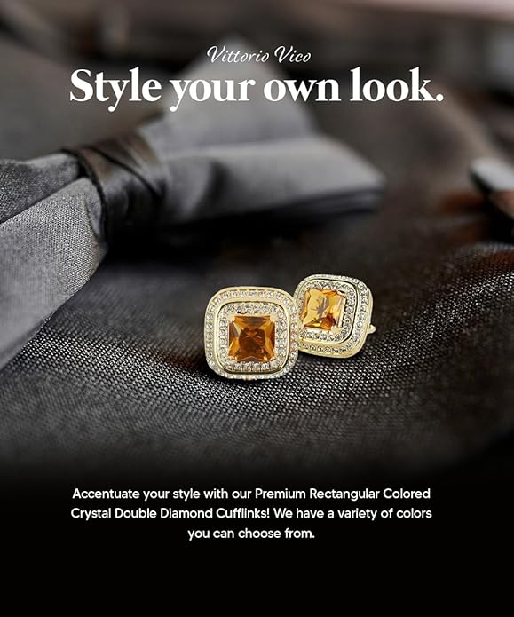 Vittorio Vico Square Colored Crystal Double Diamond Set Cufflinks