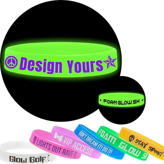 USMG Custom One Color Print Neon Silicone Wristbands - Personalized Printed - Add a Message - Customizable Rubber Bracelets