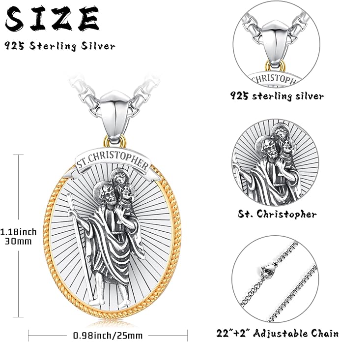Taioiat Saint Necklace 925 Sterling Silver St Necklace Amulet Pendant Jewelry Religious Gift for Men Women
