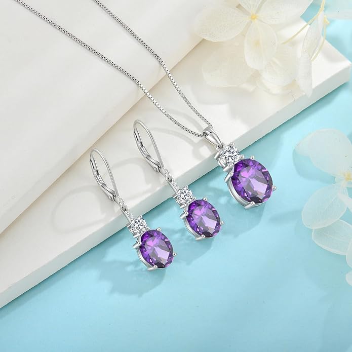 Birthstone Necklace for Women 925 Sterling Silver Oval Cut Cubic Zirconia Pendant Jewelry Gifts for Her