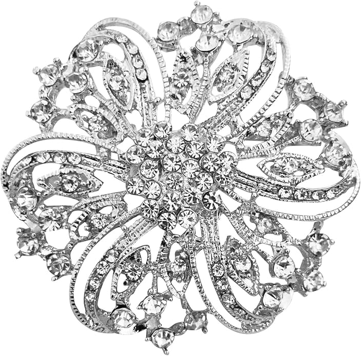 Crystal Rhinestone Brooch for Women Silver Brooch Pins for Women Clear Rhinestone Jewelry Pins for DIY Bridal Wedding Bouquet