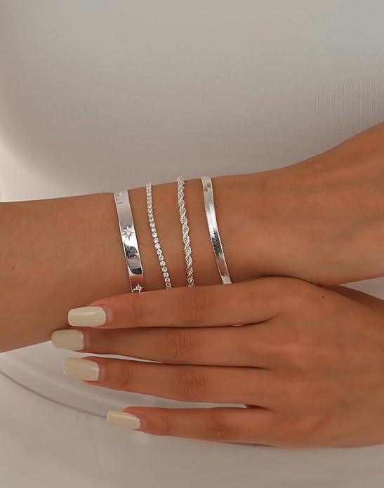 Gold Bracelets for Women 14K Gold Plated Stack Trend Bracelets Charm Paperclip Chain Cuban Link Layered Waterproof Bracelet Dainty Bracelet for Women Jewelry Gifts
