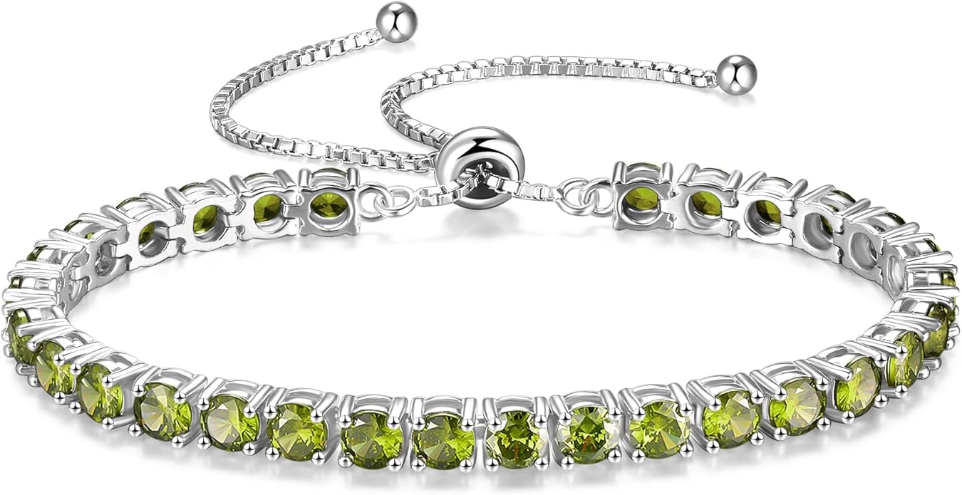 FANCIME Birthstone Bracelet Jewelry for Women Sterling Silver Tennis Bracelet Classic Bolo Adjustable Chain Fine Jewelry Anniversary Birthday Gifts for Women Mom Wife Her