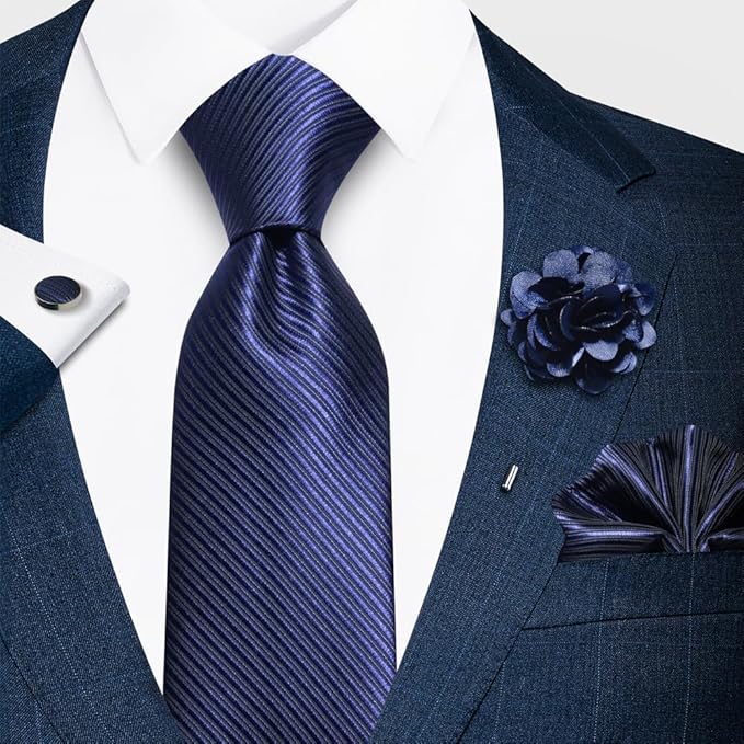 joy alice Ties Set Men Mixed Color Necktie Handkerchief Cufflinks Brooch 3.15 Formal