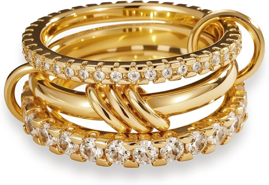 HOSICRON Gold Stackable Rings for Women Non Tarnish, Dainty Stackable 18k Gold Plated CZ Cubic Zirconia Rings, Gold Knuckle Women Rings Set