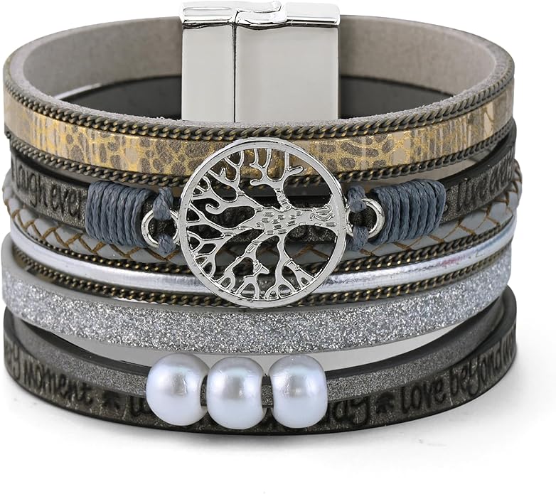 VIBILIA Boho Leather Wrap Bracelets for Women Multi-Layer Bracelets with Strong Clasp Jewelry for Women