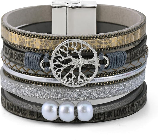 VIBILIA Boho Leather Wrap Bracelets for Women Multi-Layer Bracelets with Strong Clasp Jewelry for Women