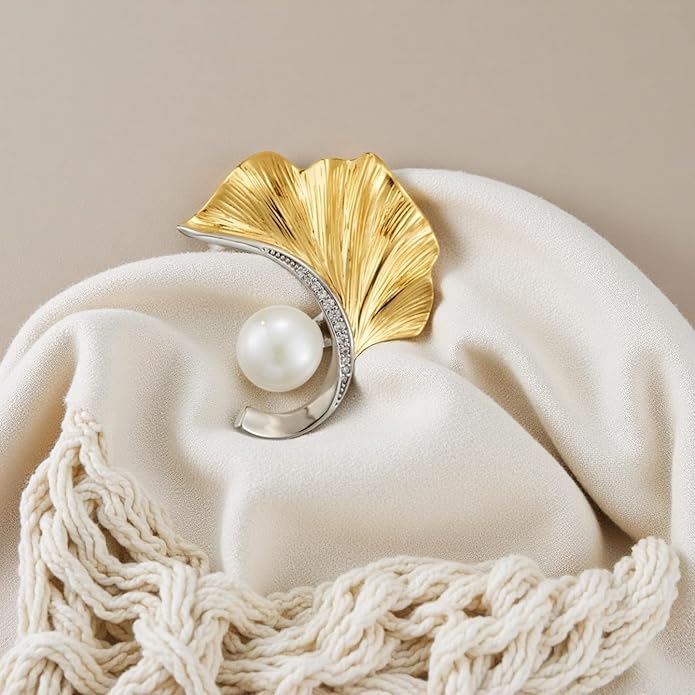 Gold Ginkgo Leaf Brooch Yellow Flower Lapel Pin Blazer Dress Jacket Suit Clothing Jewelry Vintage Inspired Birthday Festival Gift for Women