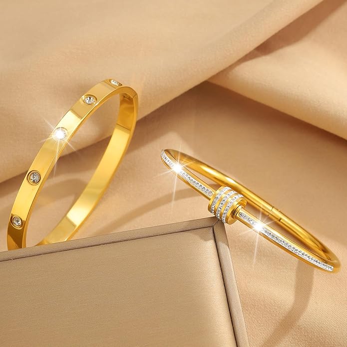 Silver Bangles for Women - Stainless Steel Love & Friendship Bracelet Set with Gift Box | Daily Wear & Party Jewelry
