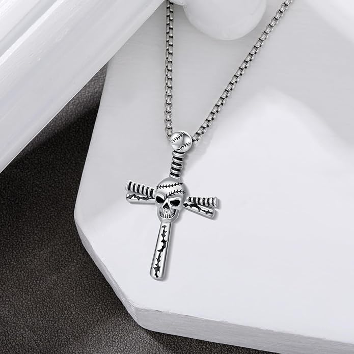 Taioiat Baseball Necklace for Men 925 Sterling Silver Sports Necklace Baseball Cross Necklace Jewelry Gifts for Women Men