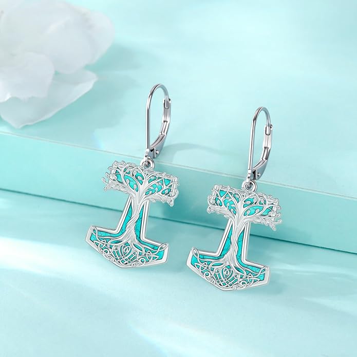 Eusense Sterling Silver Dangle Earrings for Women Tree of Life Animals Moonstone Turquoise Leverback Earrings Jewelry Gifts