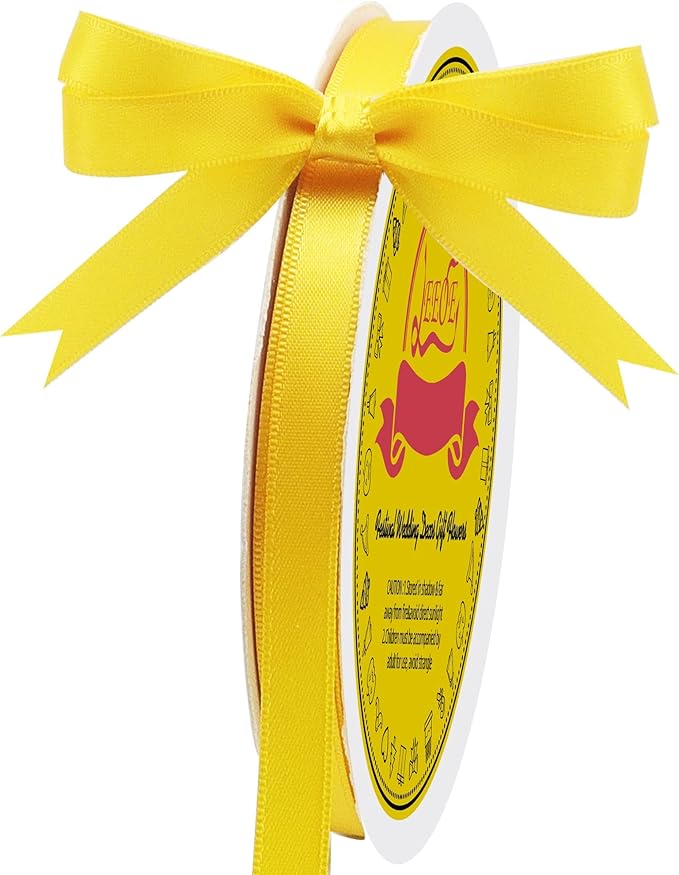 LEEQE Double Face Yellow Satin Ribbon 3/8 inch X 50 Yards Polyester Yellow Ribbon for Gift Wrapping Very Suitable for Weddings Party Hair Bow Invitation Decorations and More