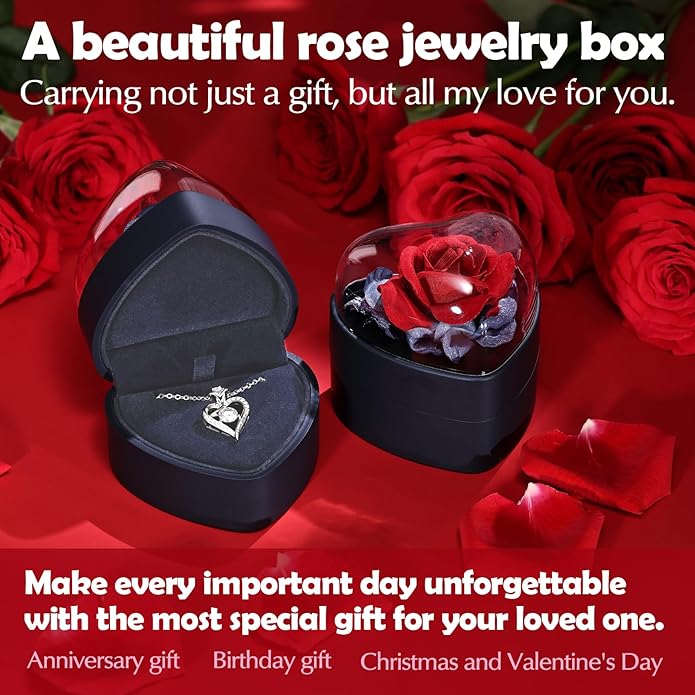 DWWGE Rose Heart Pendant Necklace Gifts for Wife, Engraved 'I love you' Gift for Wife Girlfriend, Anniversary Birthday Eternity Jewelry Present for Women, Moissanite Necklace Gift for Her